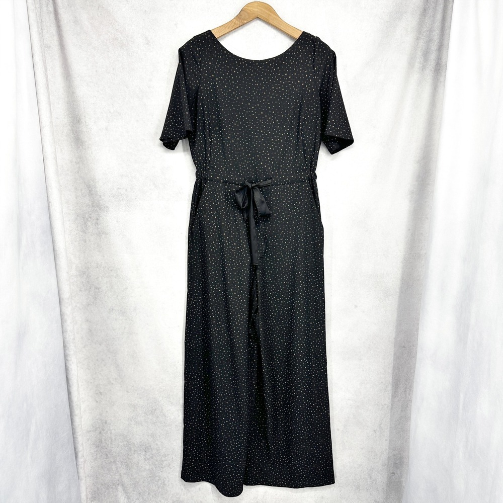 Corey Lynn Calter Black Gold Star Print Wide Leg Jumpsuit Size M Short Sleeve